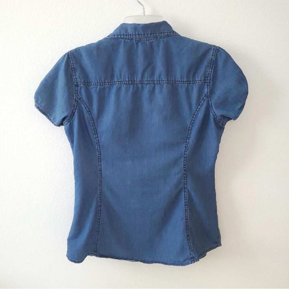 Women's GUESS Blue Denim Button-Up Top - Picture 3 of 8